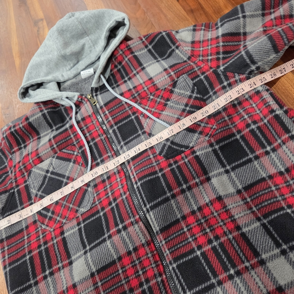 Tru Fit Plaid Fleece Zip Front Jacket Hooded Fuzzy Fleece Lined Size 2X - Picture 8 of 9